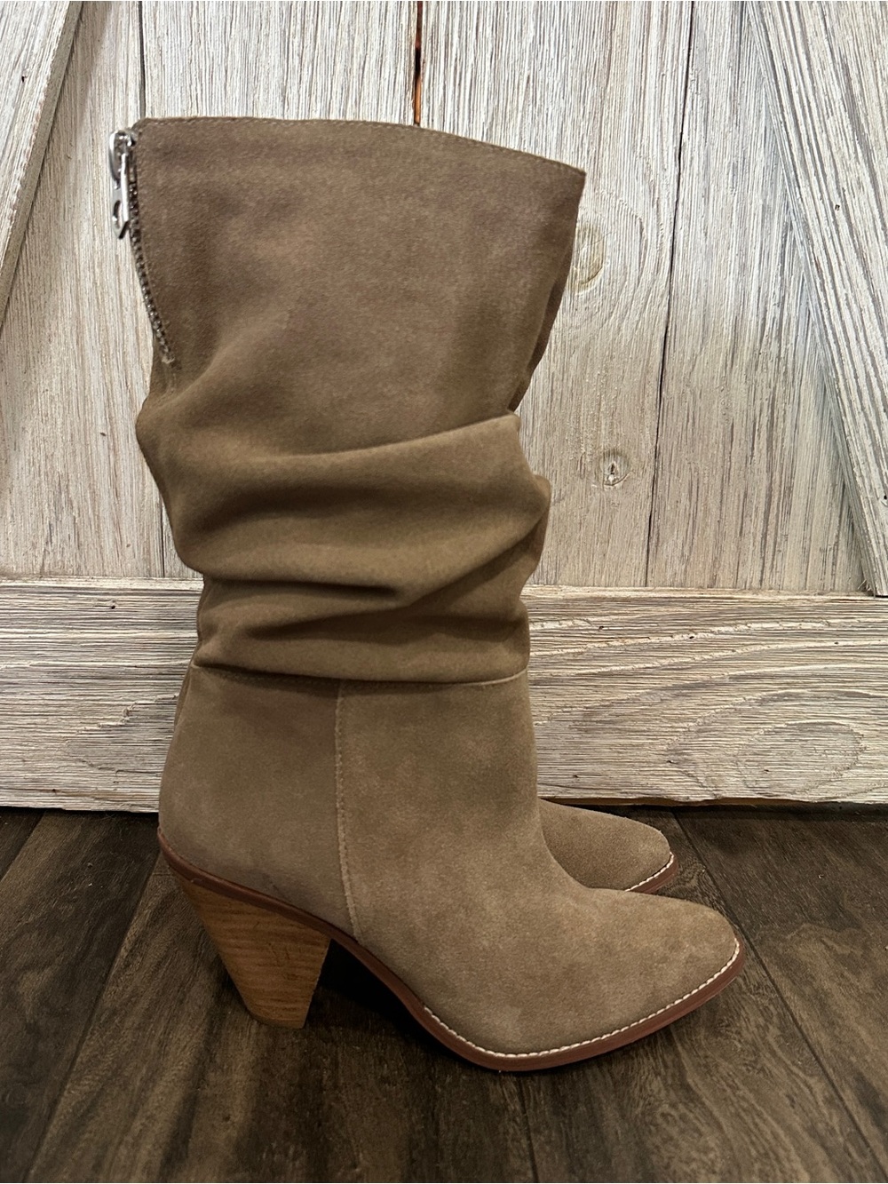 Chinese Laundry Stella Mink Suede Leather Slouchy Mid-Calf Boots